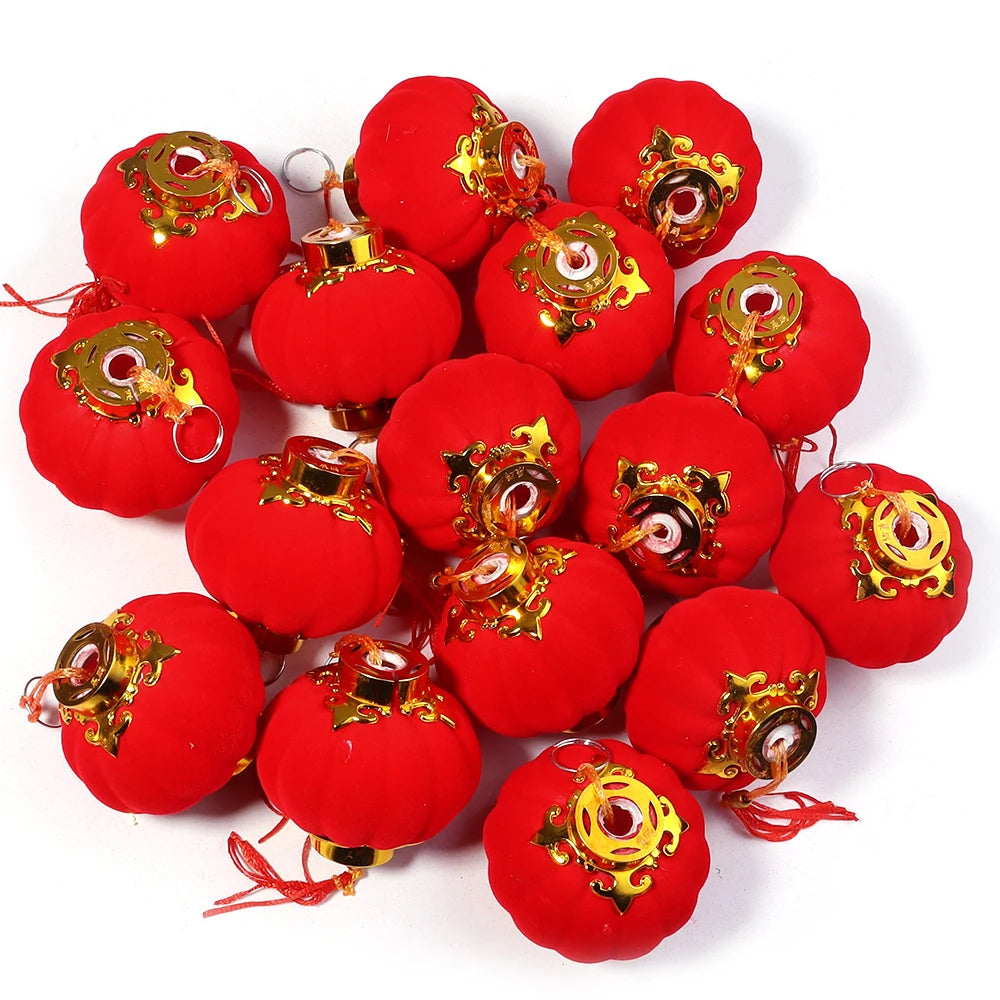 Mini Red Flocking Lanterns Chinese New Year DIY Decor 16-30pcs DIY Craft Decoration PLUSH 6cm x 16pcs