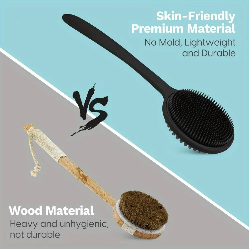 Silicone Back Scrubber Brush – Long Handle, Double-Sided Body Scrubber Brush PLUSH