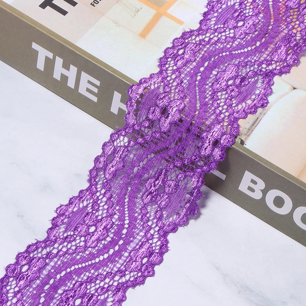6cm Elastic Floral Lace Trim 2 Yards – DIY Sewing Craft Elastic Lace Trim PLUSH deep purple 6cm