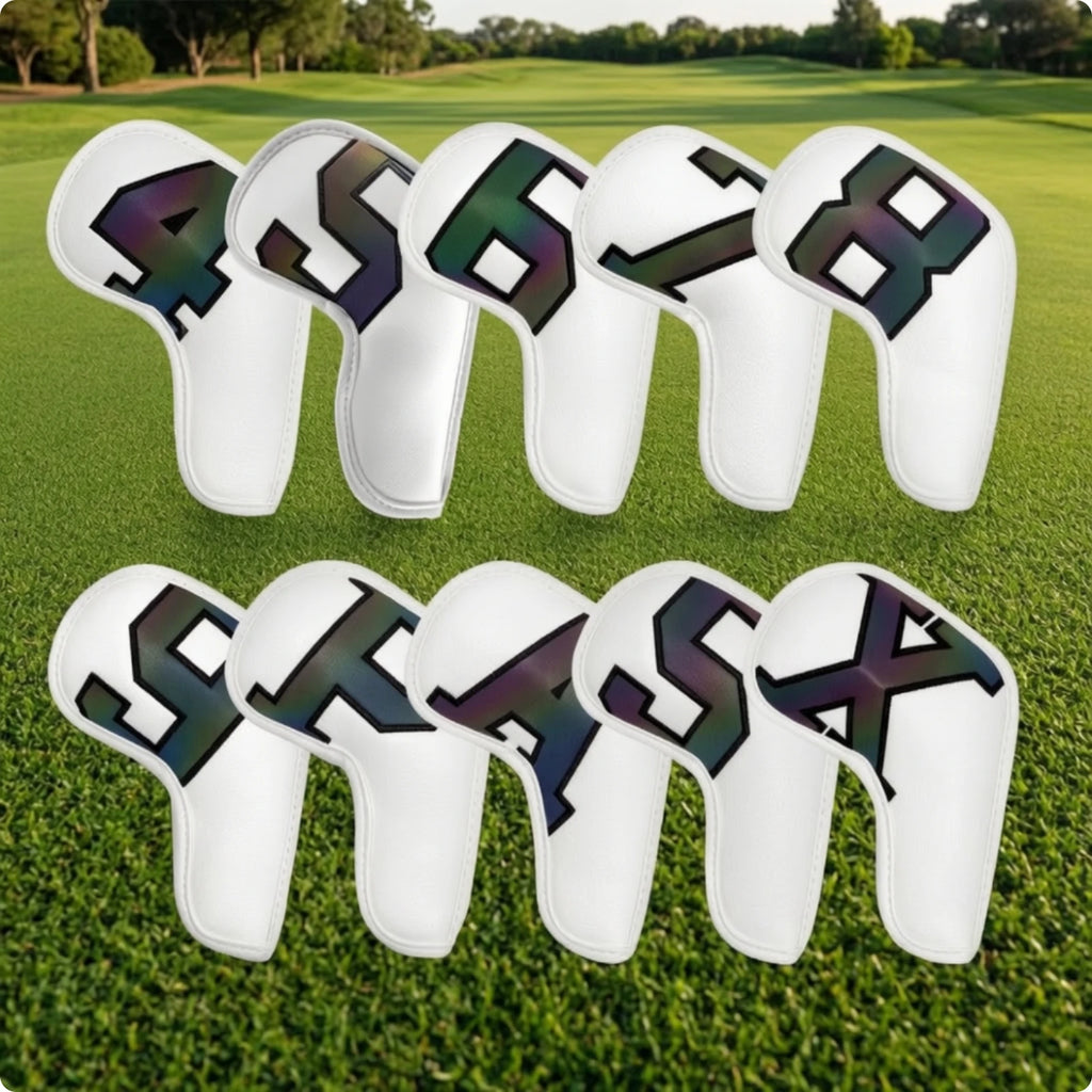 10-Piece Golf Iron Headcover Set – PU, Hook-and-Loop, Universal Golf Iron Headcovers PLUSH White Dazzling