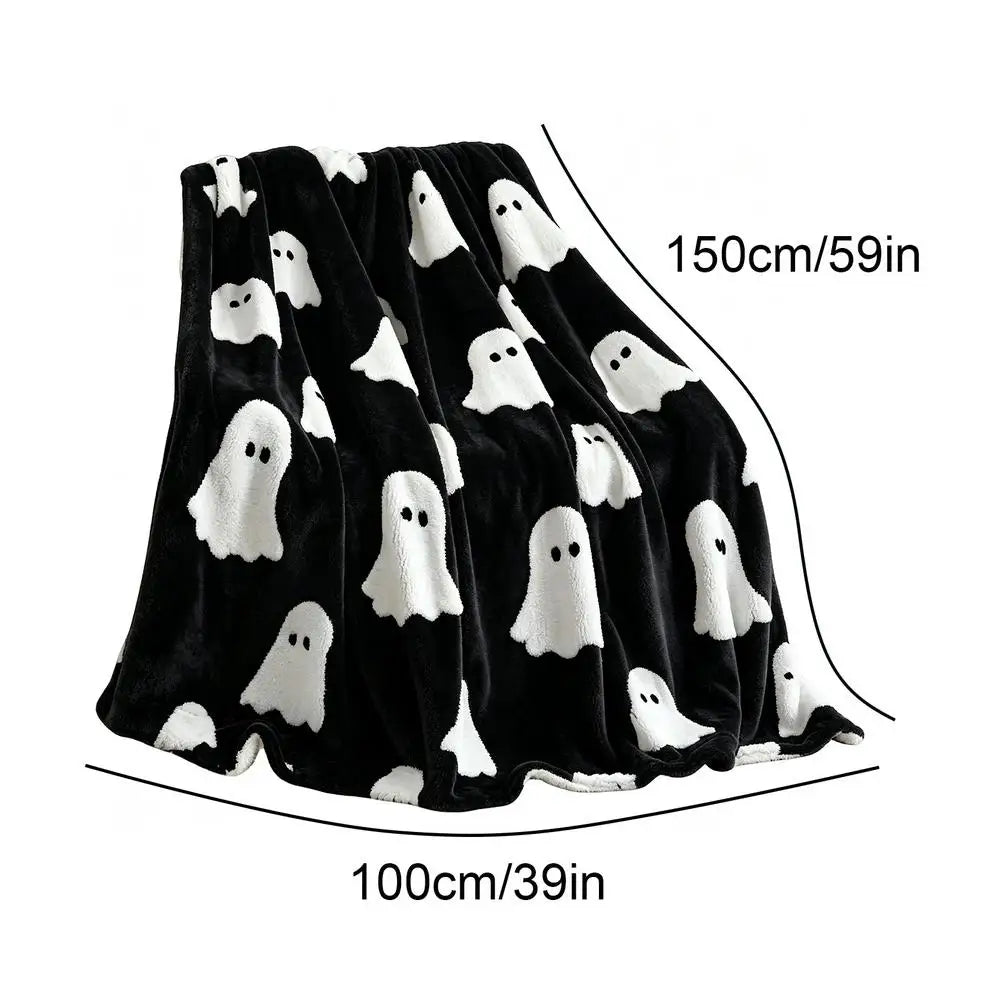 Halloween Pumpkin & Ghost Flannel Throw Blanket | Festive Decor Flannel Throw Blanket PLUSH Black