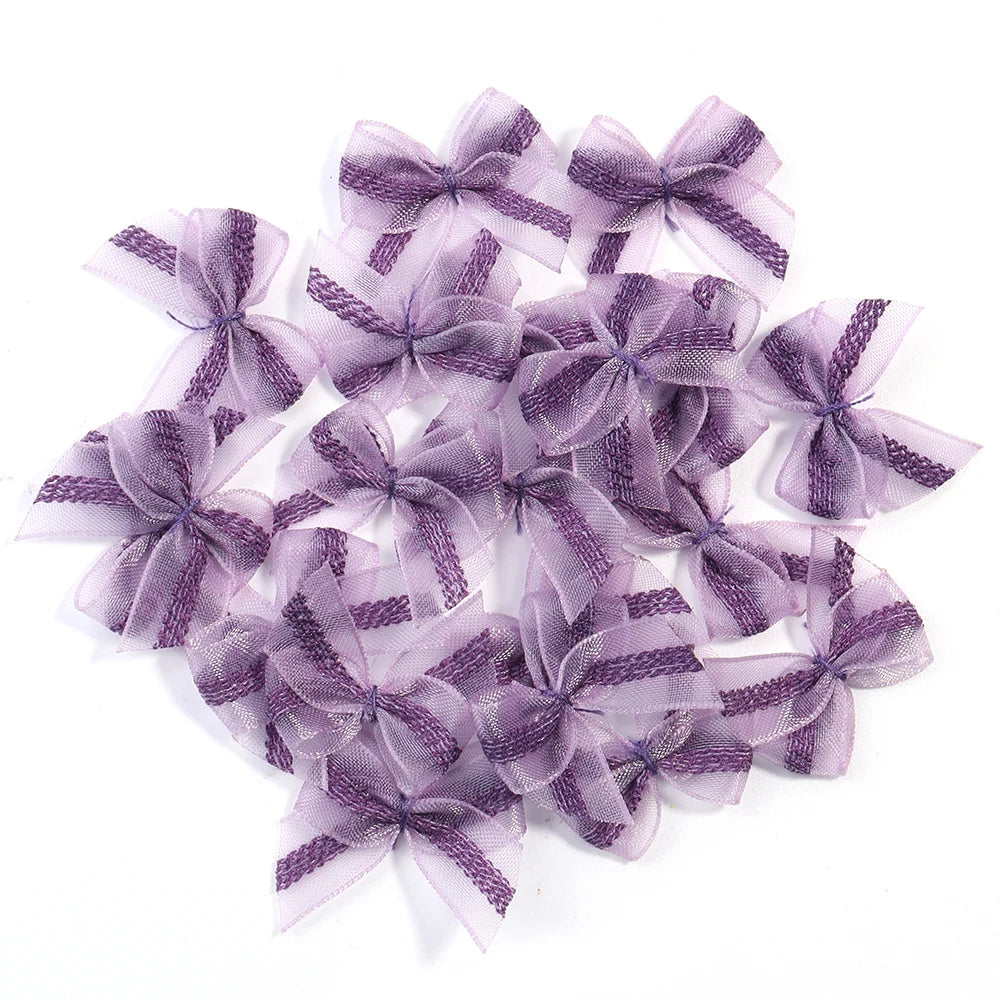 30pcs Mini Mesh Ribbon Bows – Multicolor Lace Bowknot DIY Ribbon Bow Embellishments PLUSH Purple 2.5X2.5cm