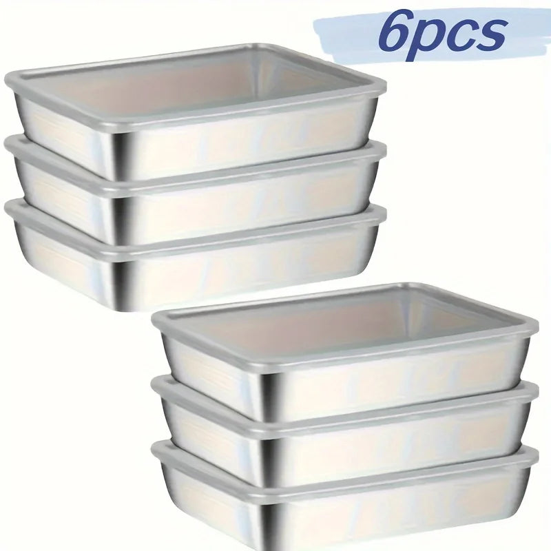6-Pc Stainless Steel Square Food Storage Containers with Lids Food Storage Containers PLUSH 25x20x5.5 1