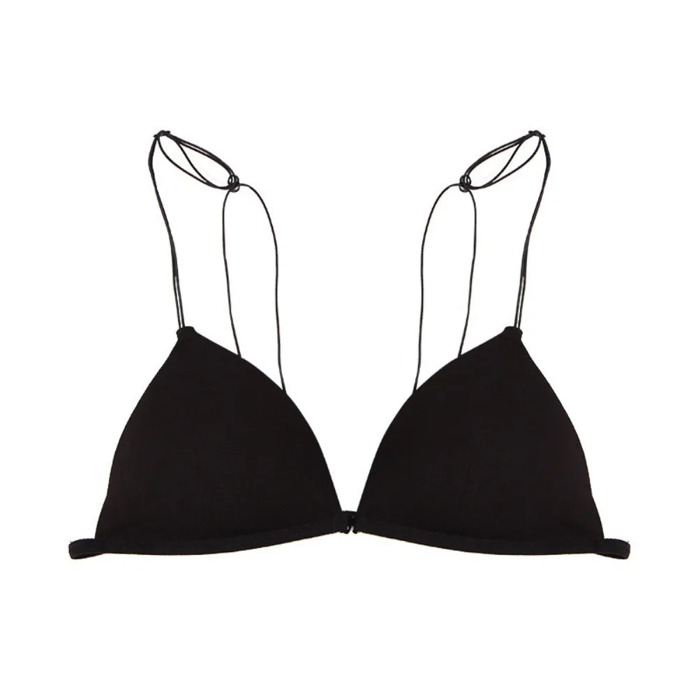 Women's Triangle Wireless Push-Up Bra – French Style Thin Straps Wireless Push-Up Bra PLUSH Black L