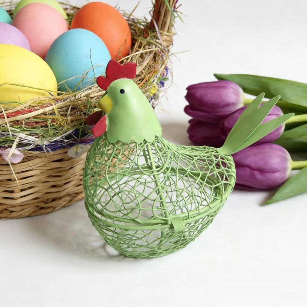 Hen Shaped Egg Basket | Farmhouse Wire Storage Holder Egg Storage Basket PLUSH