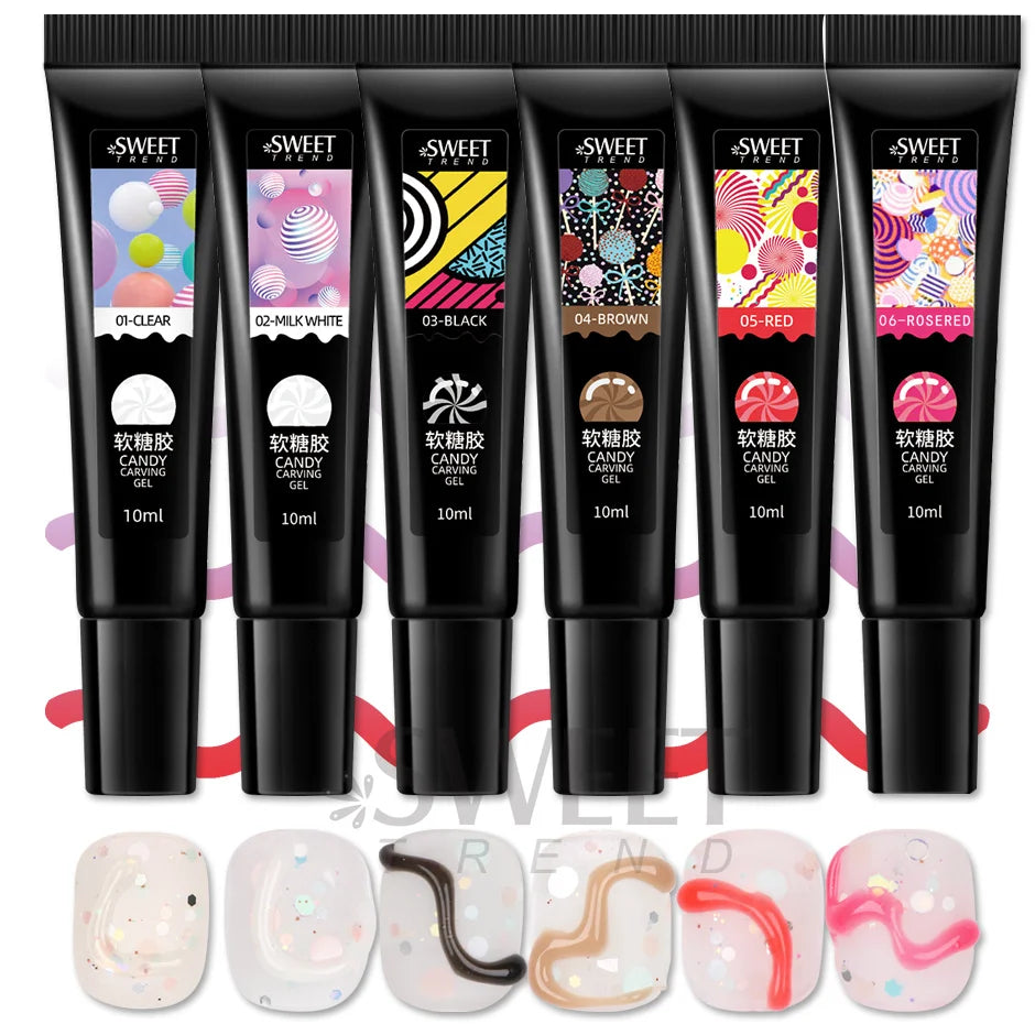6pcs 5D Jelly Pudding Nail Gel – Macaron Emboss DIY Set Nail Gel Polish PLUSH S22 01-06