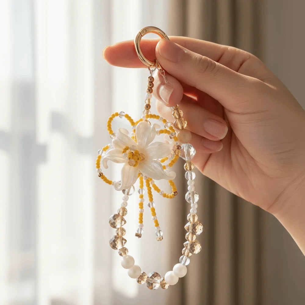 Iris Flower Beaded Phone Charm – Handmade Floral Pendant Phone Charm Pendant PLUSH