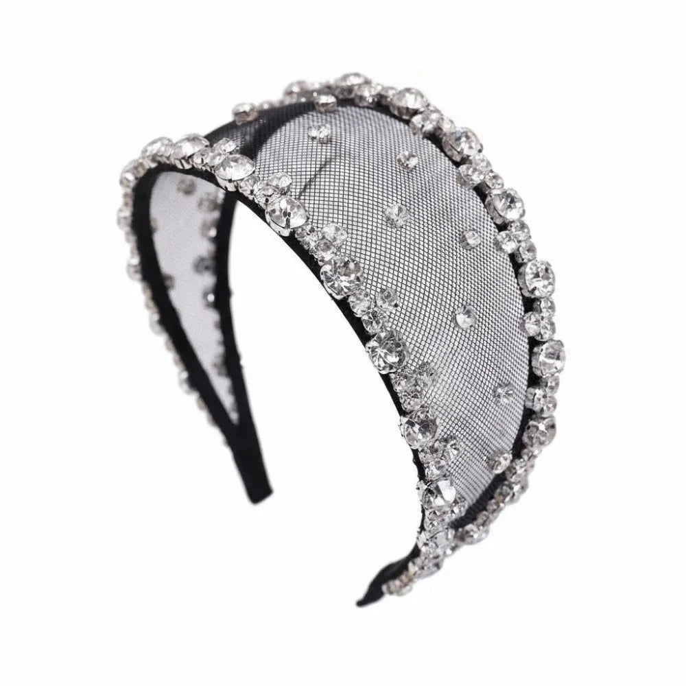 Luxury Rhinestone Wedding Tiara Headband | Baroque Hairband Bridal Tiara Headband PLUSH Black