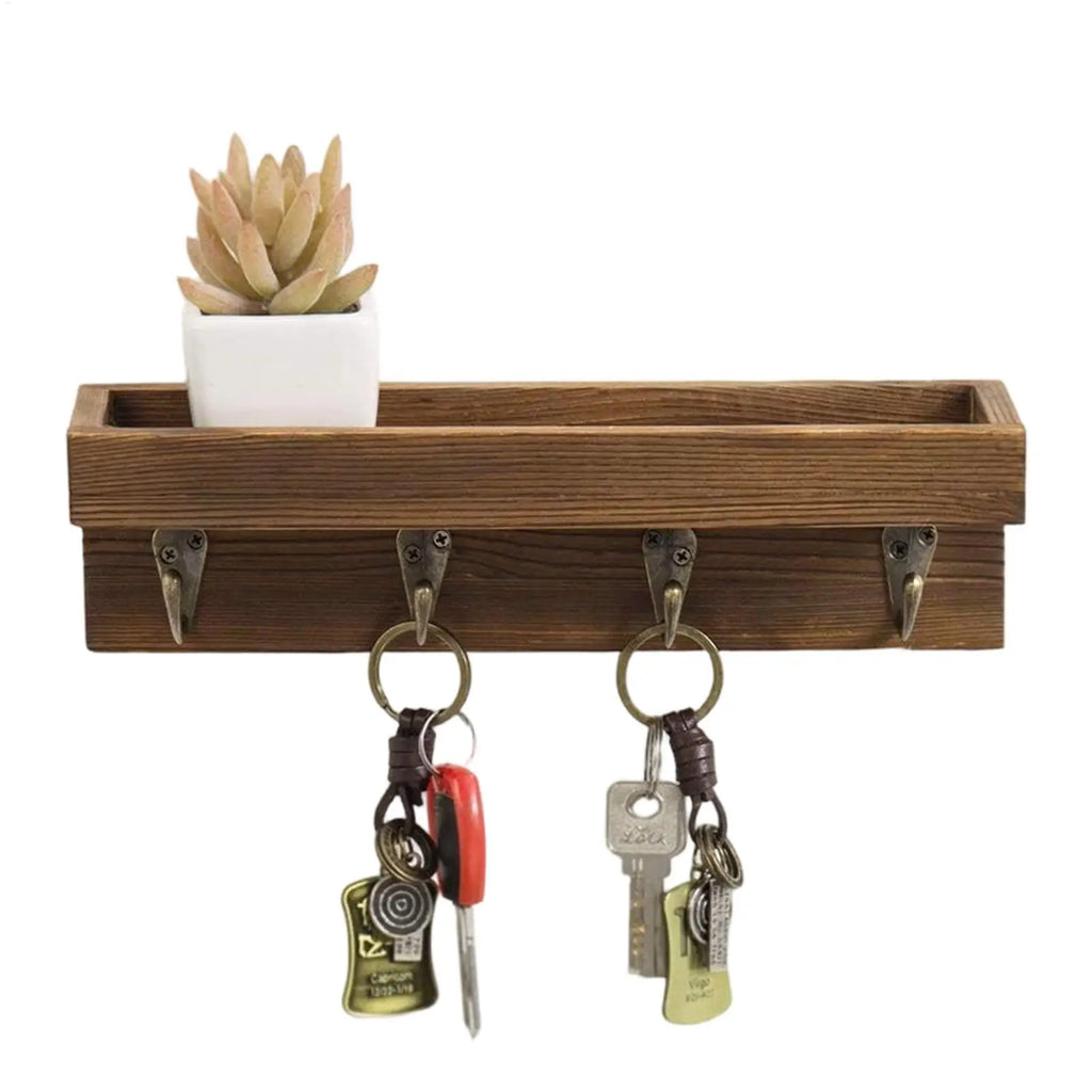 Wall Mounted Key Holder Rack with 4 Hooks & Floating Shelf Key Rack Organizer PLUSH