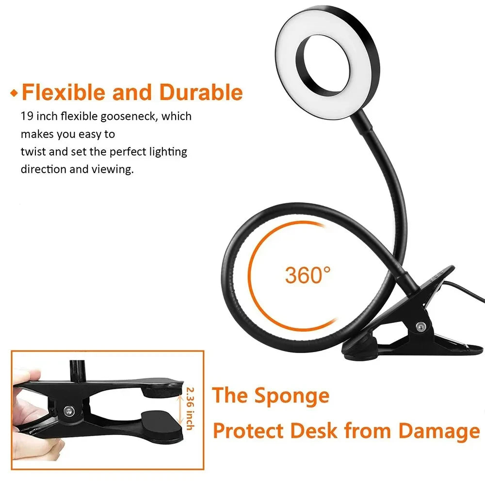 USB LED Clamp Desk Lamp – 48 LEDs Dimmable Flexible Reading Light Clamp Desk Lamp PLUSH