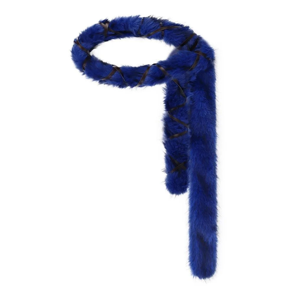 Y2K Faux Fur Sash Belt – Adjustable Hip-Hop Waistband Faux Fur Sash Belt PLUSH Style A