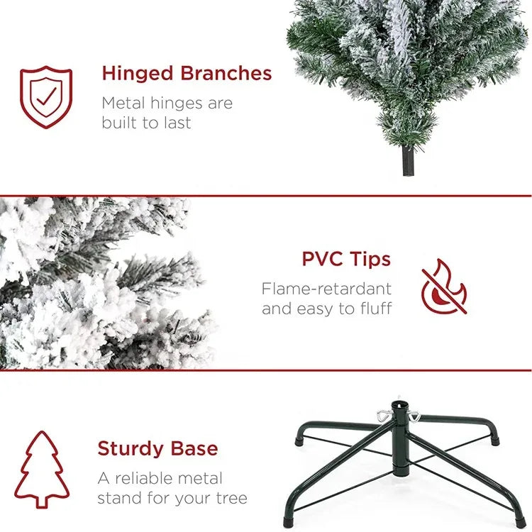 Snowy Flocked Christmas Tree – Frosted PVC Pine Holiday Decor Artificial Christmas Tree PLUSH