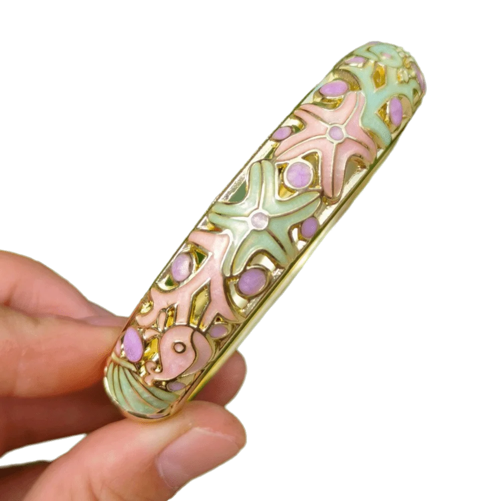Starfish Cloisonné Enamel Bangle | Vintage Bohemian Women's Bracelet Enamel Bangle Bracelet PLUSH 13