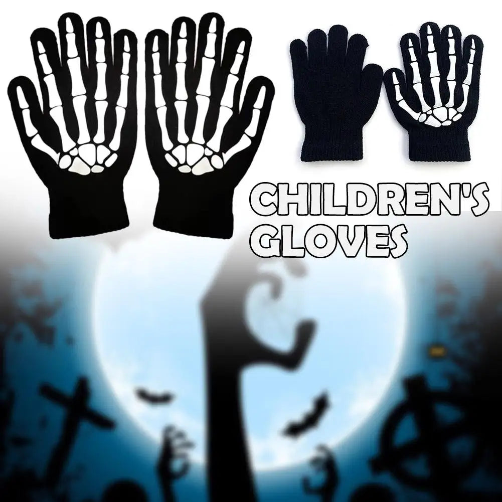 Halloween Skull Skeleton Full Finger Gloves – Cycling Costume Costume Gloves PLUSH