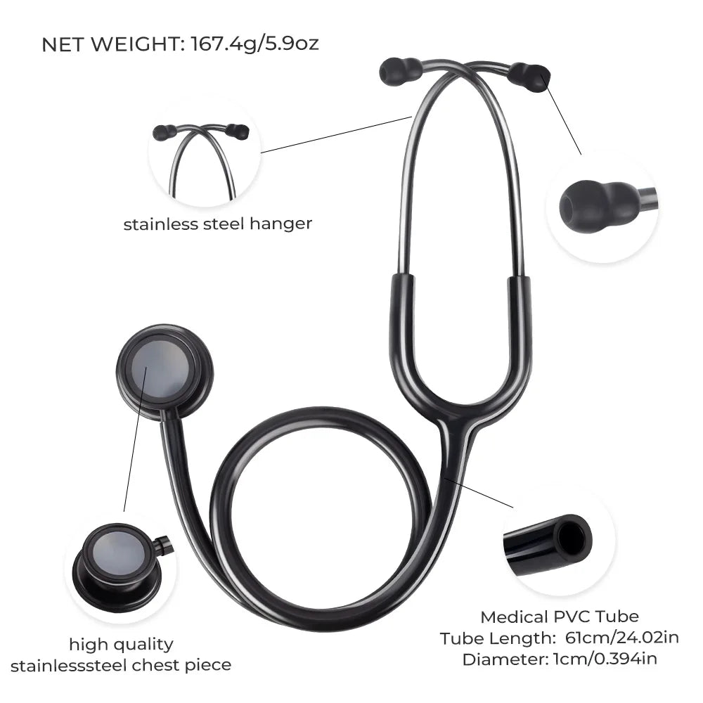 XceeFit Single Head Cardiology Stethoscope – Doctors & Nurses Medical Stethoscope PLUSH All Black United States