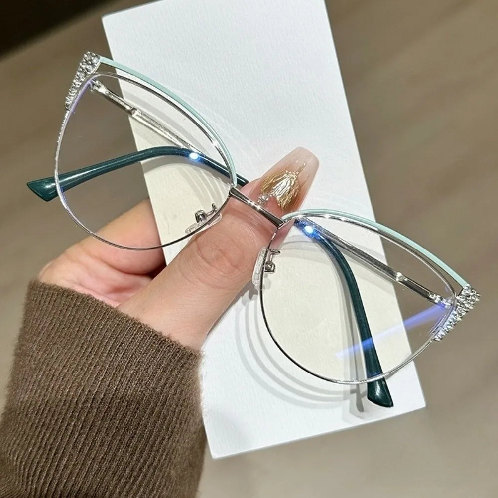 Rhinestone Blue Light Blocking Glasses – Square Frame Unisex Blue Light Glasses PLUSH Green