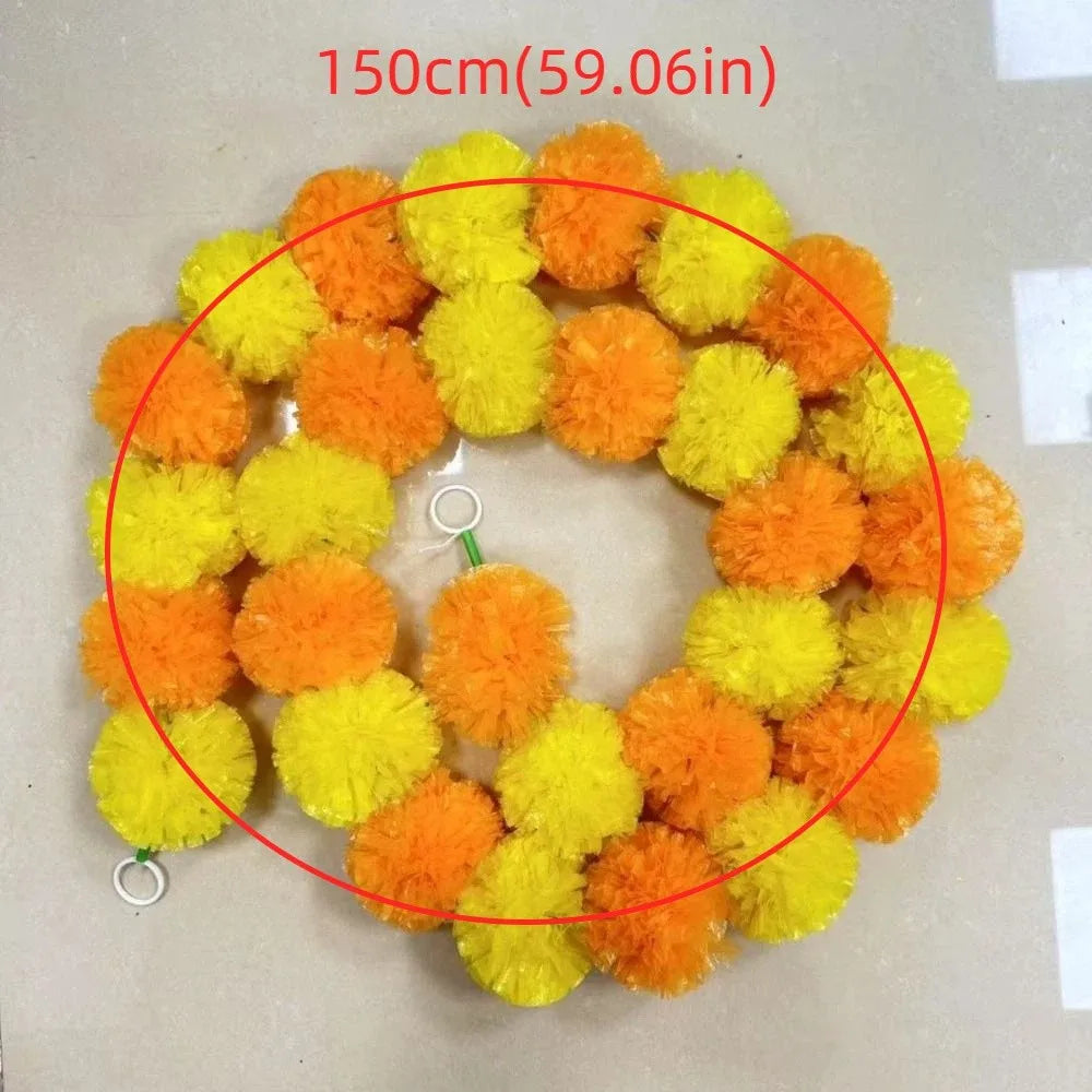1.5m Marigold Garland – Halloween, Diwali & Wedding Decor Flower Garland PLUSH