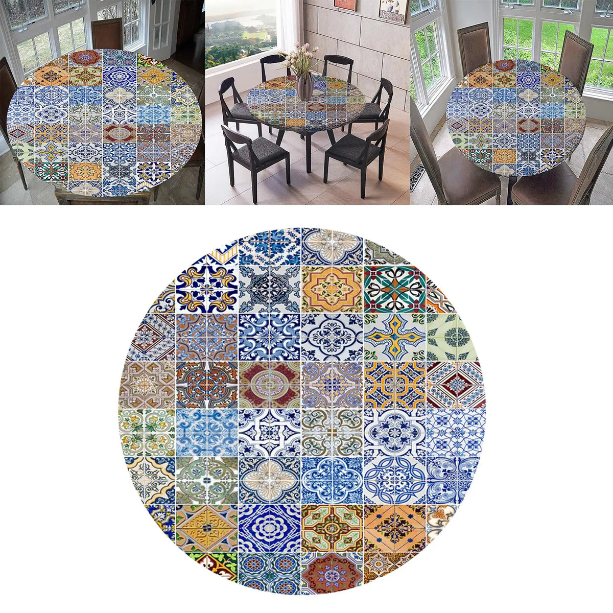 Waterproof Round Elastic Tablecloth – Non-Slip Classic Pattern Round Elastic Tablecloth PLUSH J120cm48Inch
