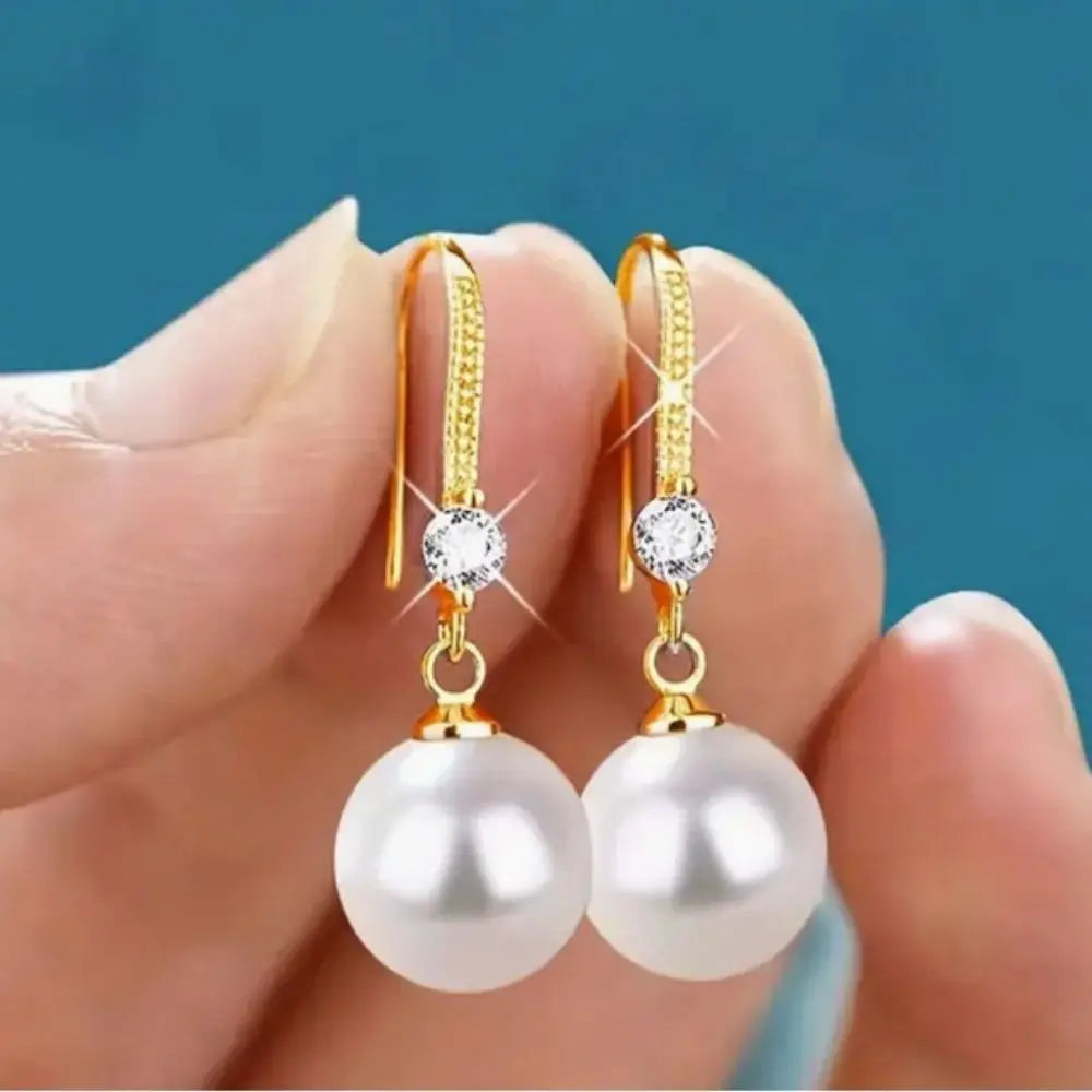 Water Drop Pearl Drop Earrings with Rhinestone Ear Hook Drop Earrings PLUSH