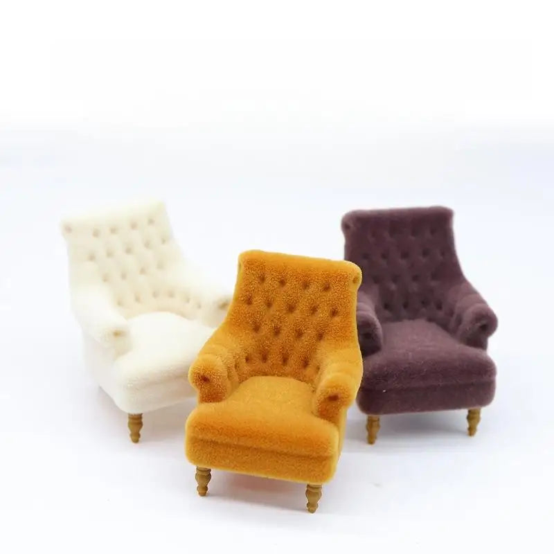 Mini Flocked Dollhouse Armchair 1:12–1:30 Scale Sofa Chair Dollhouse Furniture PLUSH