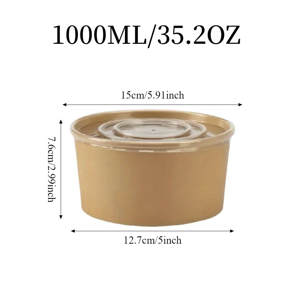 Disposable Kraft Paper Bowls with Lids 10/20PCS | Food Containers Disposable Food Bowls PLUSH 1000ML-with Lid 20PCS