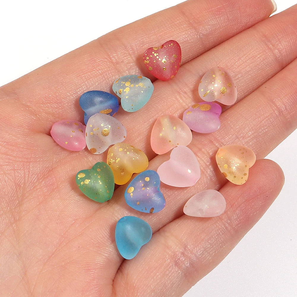 200pcs Matte Gradient Heart Acrylic Beads Gold Foil DIY Jewelry Acrylic Spacer Beads PLUSH
