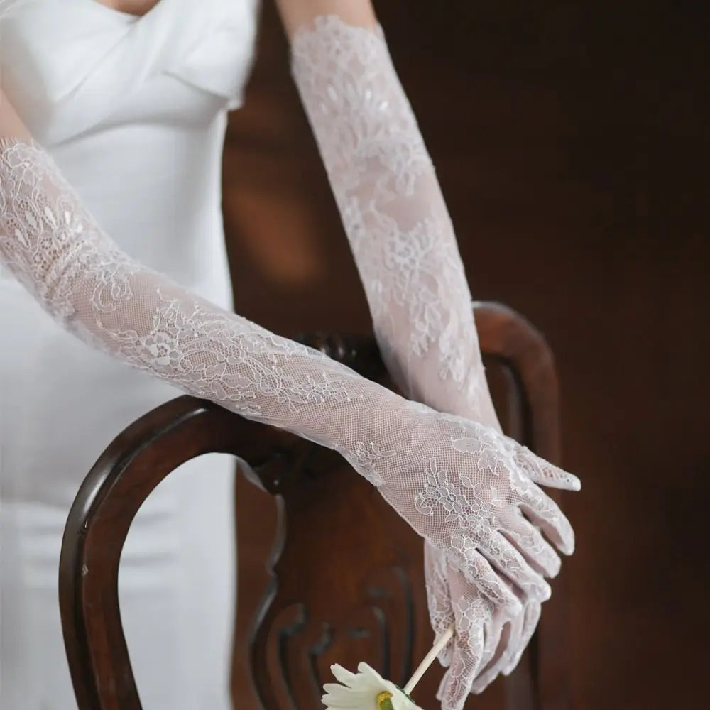 Women's Lace Mesh Gloves – Bridal, Wedding & Cosplay Party Lace Fashion Gloves PLUSH long