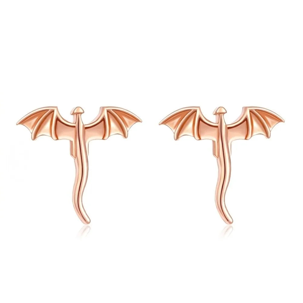 Vintage Dragon Stud Earrings – Unique Flying Dragon Metal Studs Dragon Stud Earrings PLUSH Rose Gold