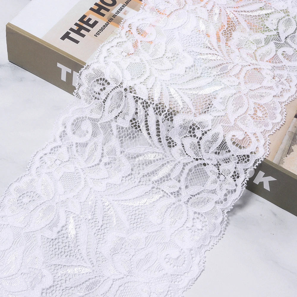 1.5 Yards 15cm Elastic Floral Lace Trim for DIY Sewing Lace Sewing Trim PLUSH white 15cm