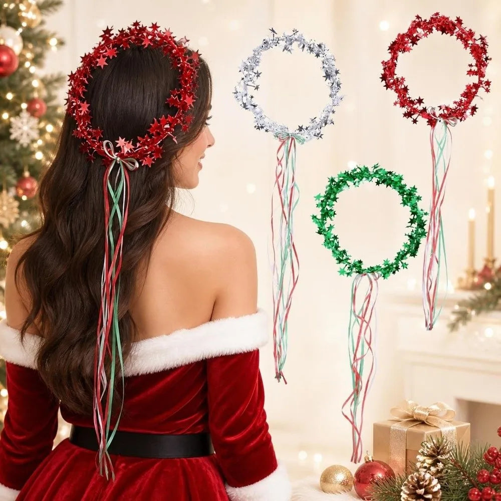 Shiny Star Christmas Headband – Festive Hair Hoop Photo Prop Christmas Headband PLUSH