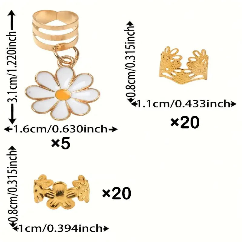 45pcs Daisy Dreadlock Braid Hair Rings – Boho Loc Jewelry Braid Hair Rings PLUSH