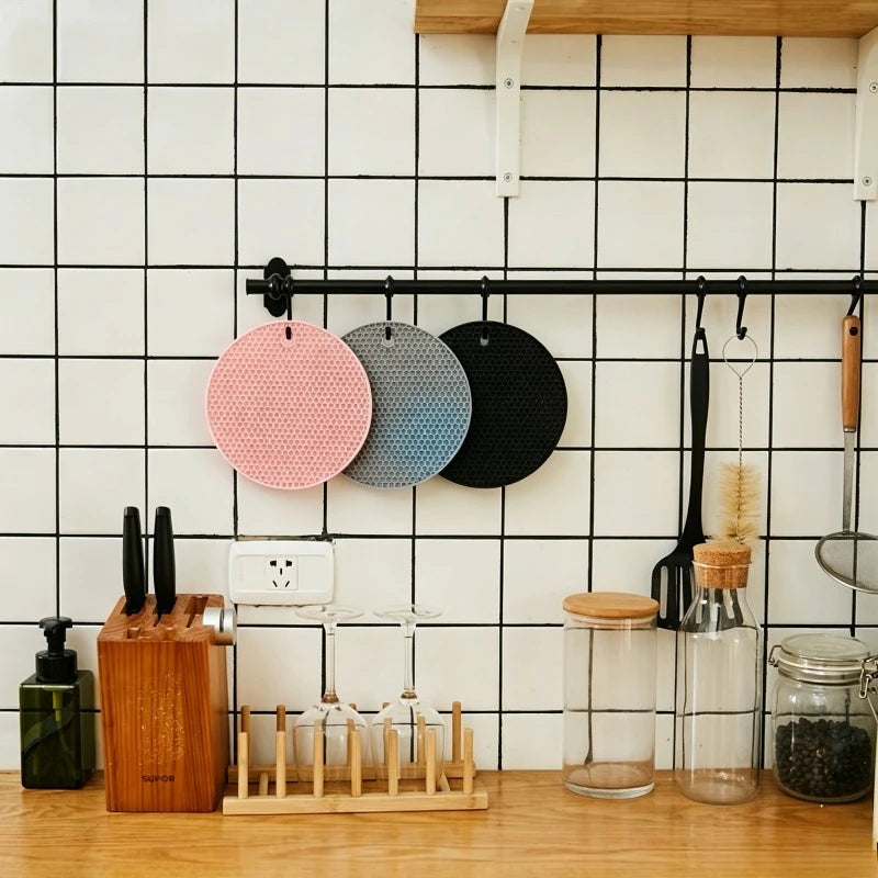 Silicone Round Trivet Mats Honeycomb | Jar Opener 1-3 PCS Silicone Trivet Mat PLUSH