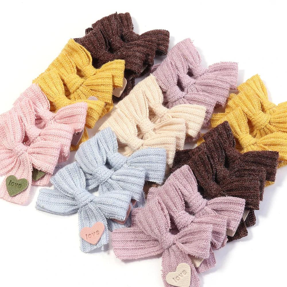 6pcs Knitted Bows Heart Tag – DIY Gift Craft Headwear Decor Craft Bow Set PLUSH