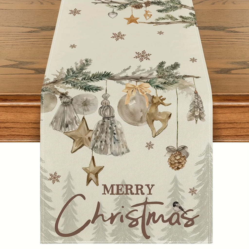 Scandinavian Christmas Table Runner – Elk & Pine Watercolor Print Christmas Table Runner PLUSH A 33X183Cm