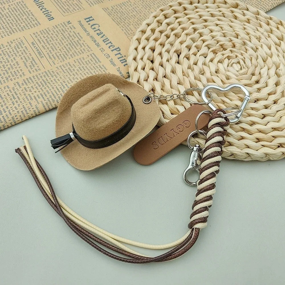 Vintage Mini Cowboy Hat Keychain – Braided Star Pendant Charm Fashion Keychain Charm PLUSH