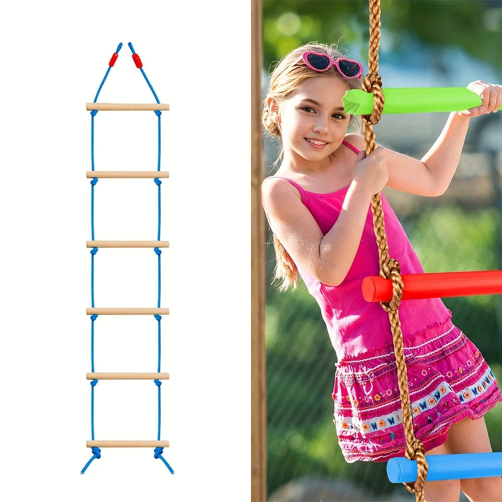 Kids Climbing Ladder Swing – Durable PE Indoor Outdoor Toy Kids Climbing Swing PLUSH Wood Color