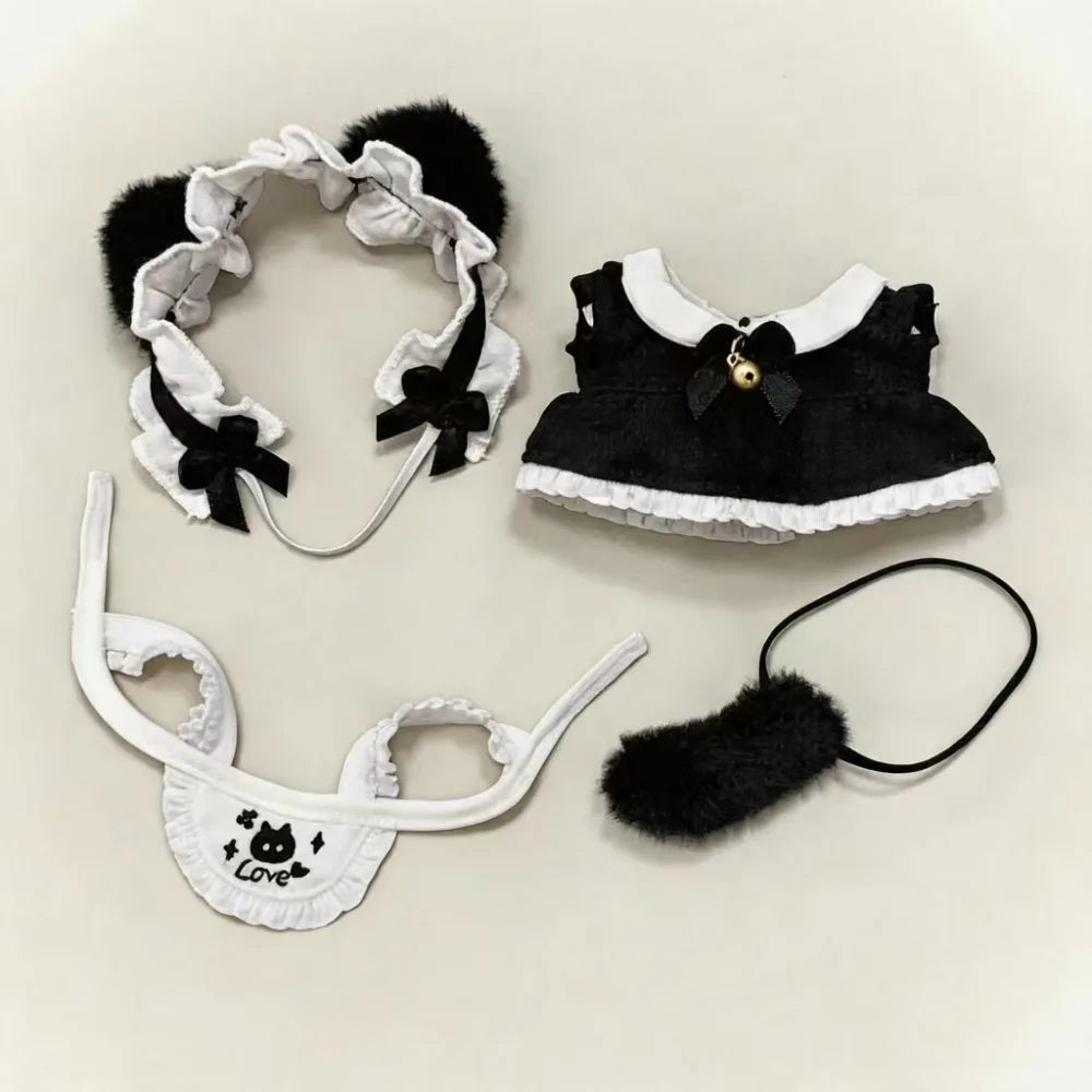 Cat Maid Doll Outfit Set – Mini Dress for 10/20cm Dolls Doll Outfit Set PLUSH Black for 20cm doll