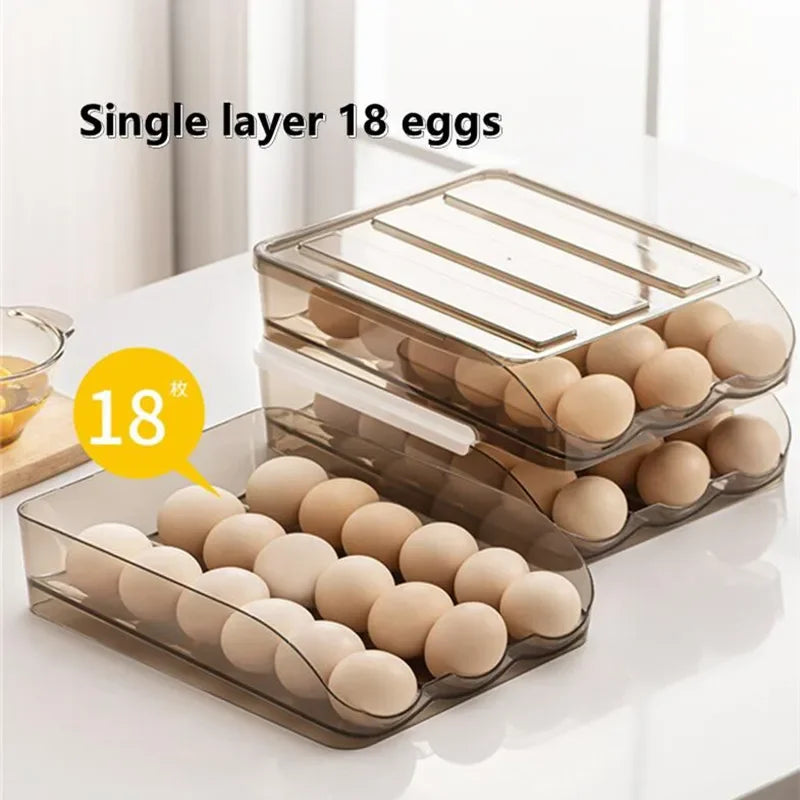 Automatic Slide Egg Organizer – 54-Egg Fridge Storage Box Egg Storage Organizer PLUSH