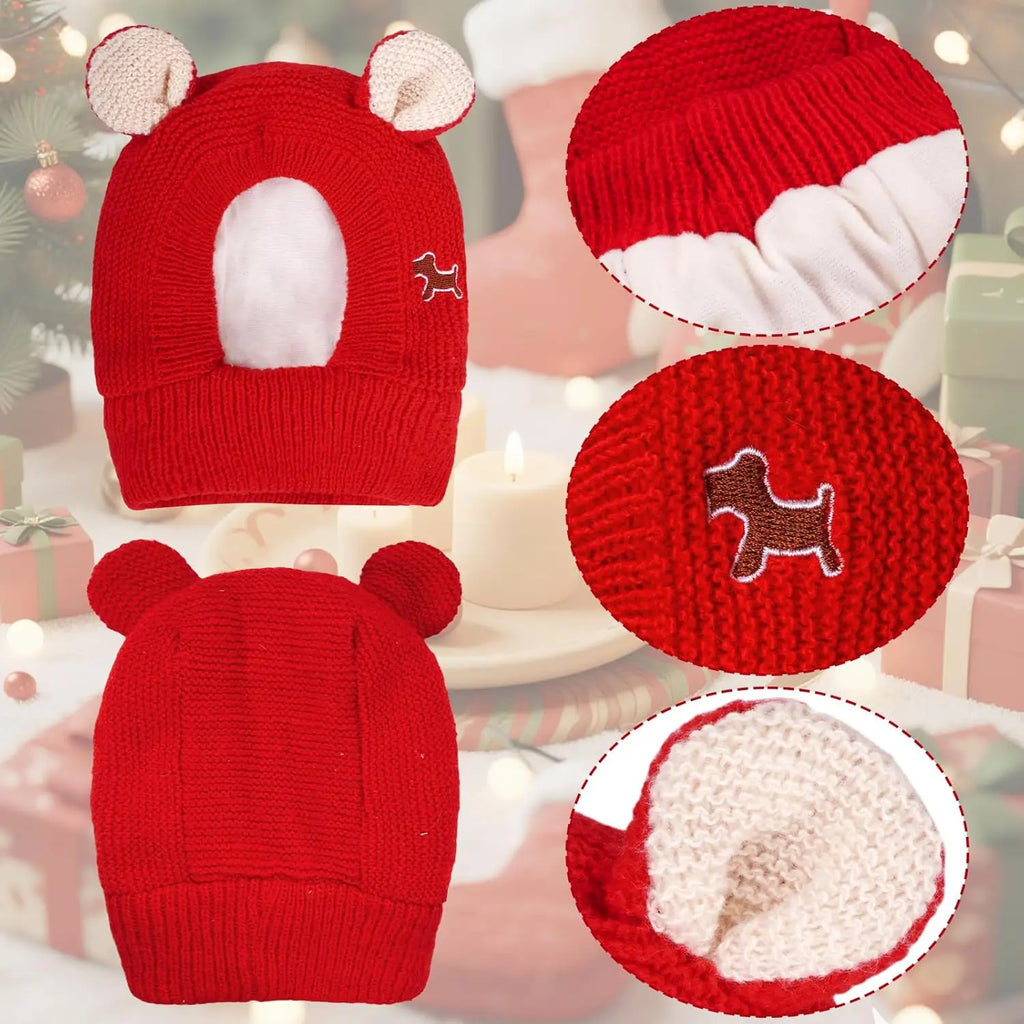 Winter Knitted Ear Muffs & Neck Warmer Hat for Dogs & Cats Pet Winter Hat PLUSH