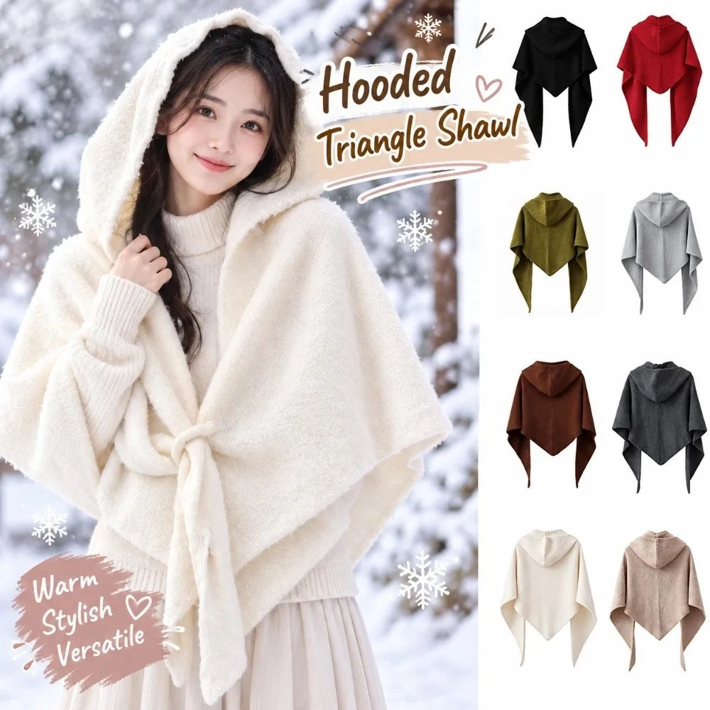 Women's Hooded Triangle Scarf Shawl – Knit Polyester Wrap Hooded Scarf Shawl PLUSH