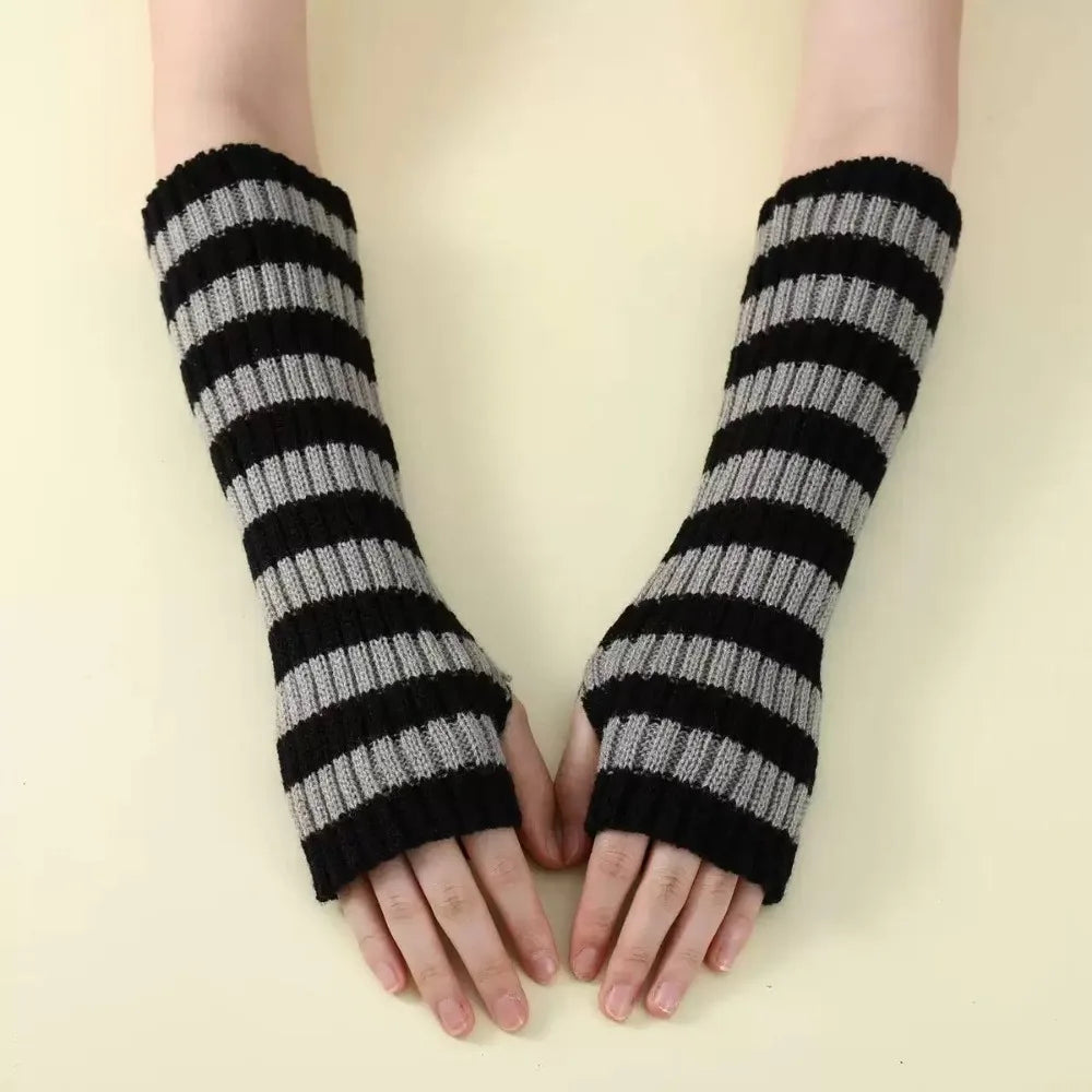 Y2K Striped Fingerless Arm Warmers – Long Knit Arm Sleeves Fingerless Arm Warmers PLUSH Style 4