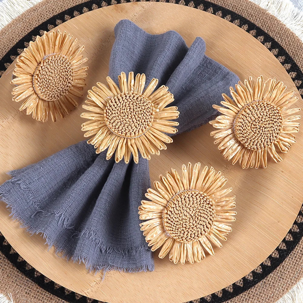 Raffia Sunflower Napkin Rings – Party & Banquet Table Decor Napkin Rings PLUSH