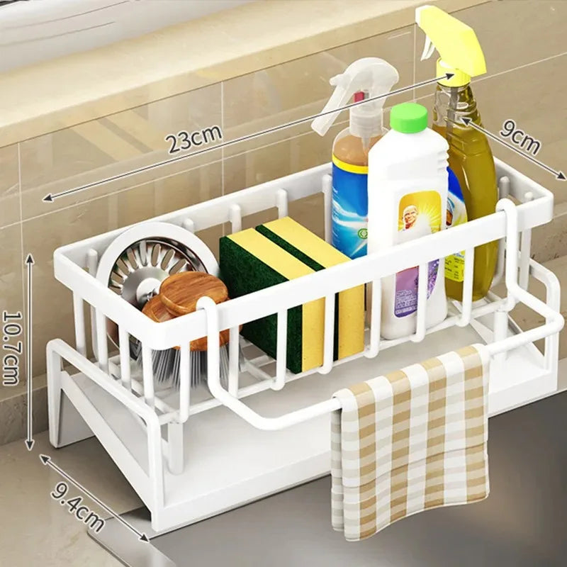Stainless Steel Kitchen Sink Sponge & Drain Rack Organizer Sink Organizer Rack PLUSH White