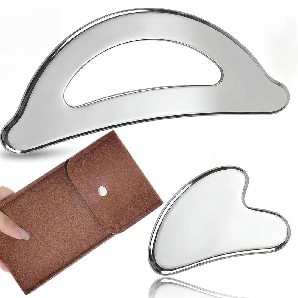 Stainless Steel Gua Sha Body Sculpting Tool Set | DUTRIEUX Gua Sha Massage Tool PLUSH 2PCS WITH BAG A