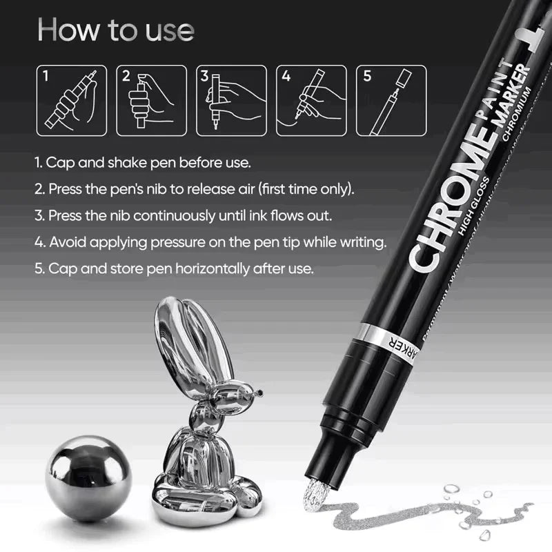 Chrome Mirror Marker Pen 2mm – Gold & Silver Reflective Paint Metallic Paint Marker PLUSH