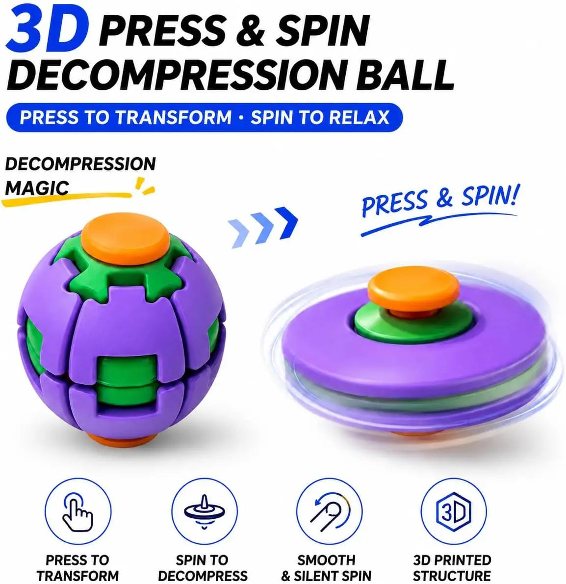 3D Printed Deforming Fidget Spinner Ball – Push & Rotate Toy Fidget Spinner Toy PLUSH