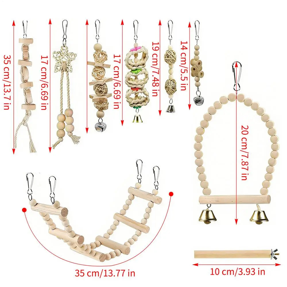 Parrot Bird Toy Set – Swing, Ladder, Perch & Bell 9pcs Bird Toy Set PLUSH Set