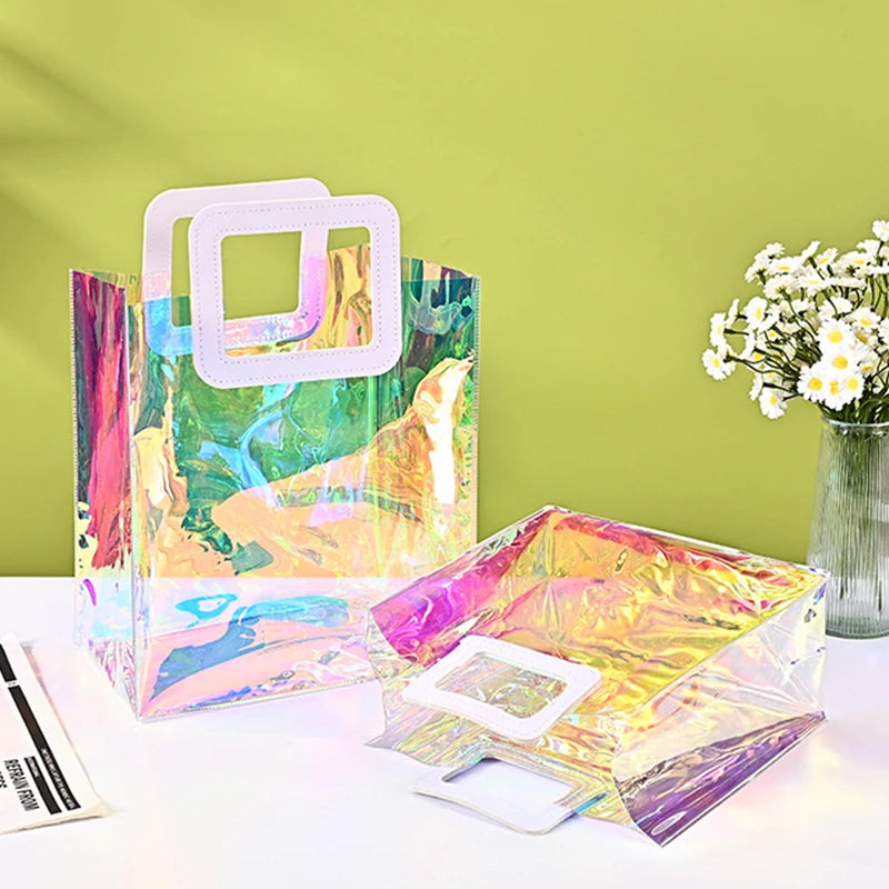 Holographic Rainbow Tote Bags – Large Reusable Gift Bags 1/2/3pk Holographic Gift Bag PLUSH