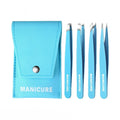 Ouriner Stainless Steel Slant Tweezers Set – Precision Brow Tool Eyebrow Tweezers Set PLUSH Blue 4 Pcs Set