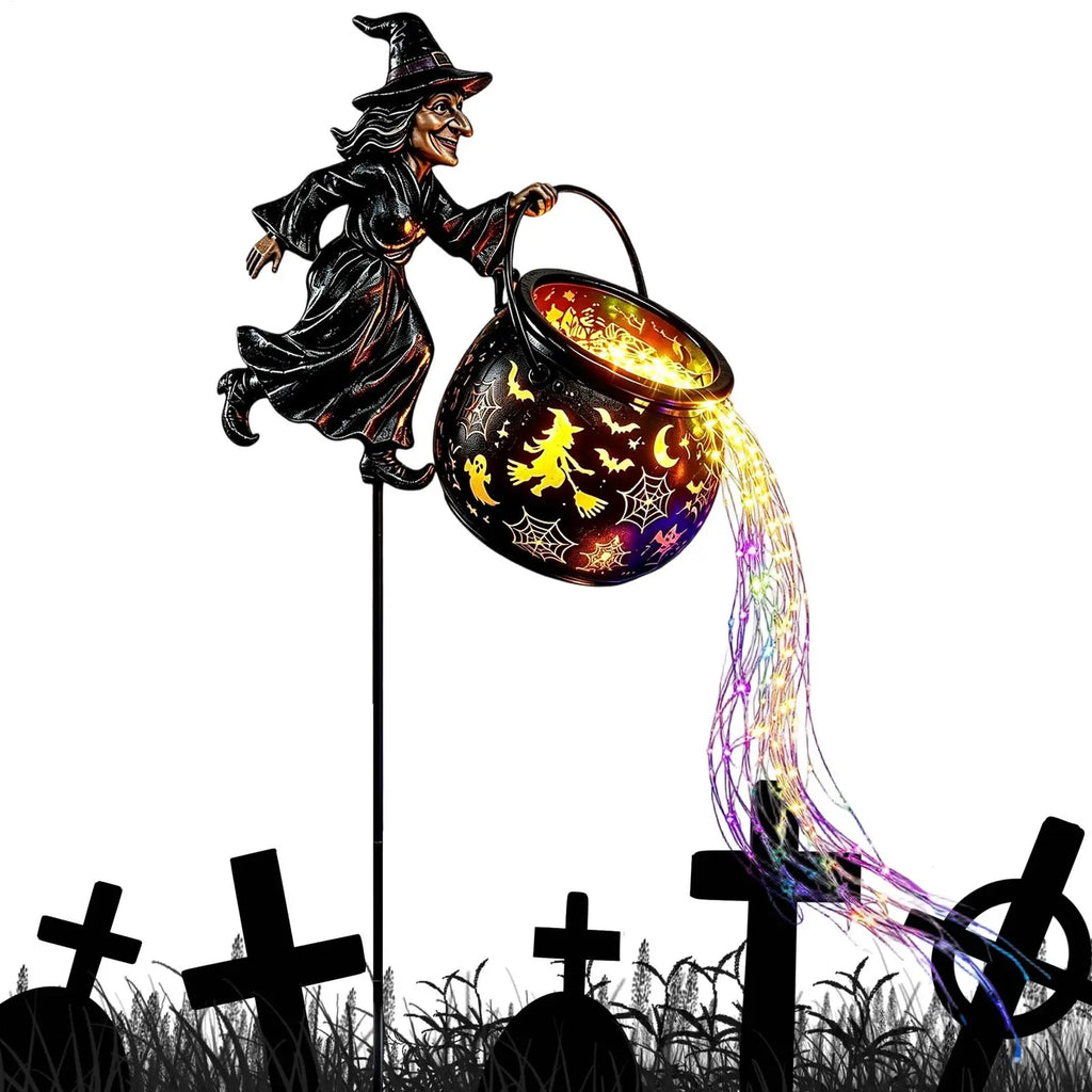 Halloween Witch Cauldron LED Stake Light – Outdoor Garden Decor Halloween Stake Light PLUSH